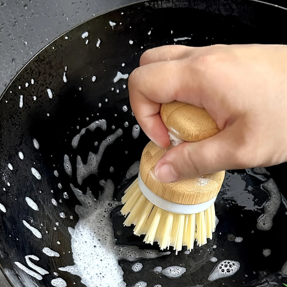 Kitchen Sponge Dish Brush, Bamboo Dish Brush, Bottle Brush, Wooden Palm Basin Brush, Cleaning Brush with Sisal Brushing