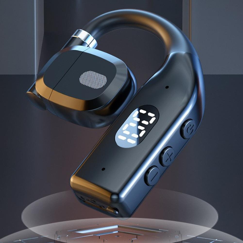 black and gold wireless gaming sports earbuds with a sleek ergonomic design and an led display screen featuring bluetooth 5.4 technology