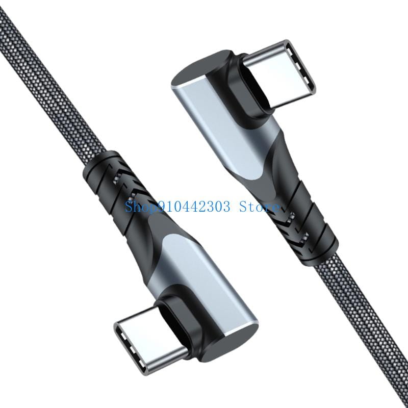 Black and silver braided usb c cable with a 90-degree angled connector designed for 100w fast charging straight head use.