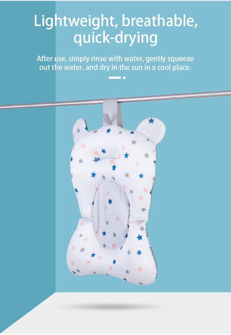 baby bath seat floating newborn tub support cushion in white with star pattern soft plush material and bear shaped ears