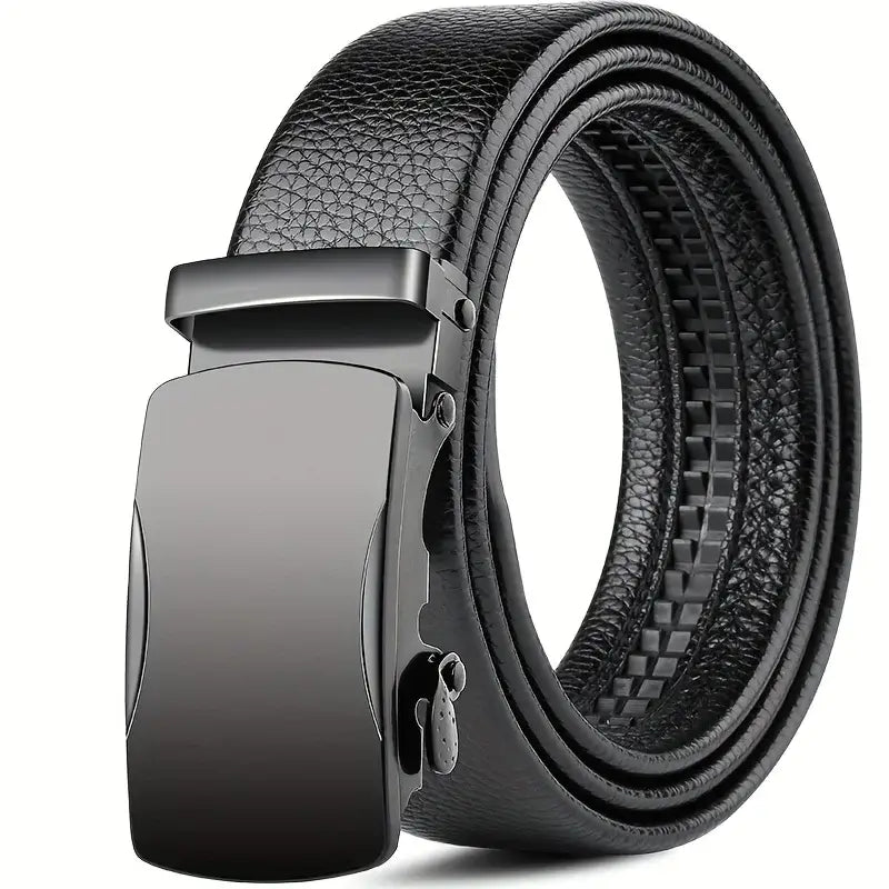 Ceinture en cuir pour homme à boucle automatique, noire, avec boucle automatique élégante à finition mate.