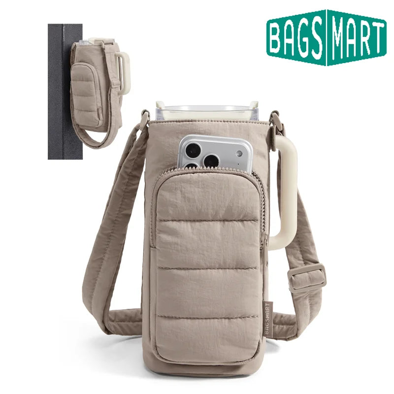 BAGSMART 40oz Water Bottle Holder with Strap Quilted Crossbody Purse Drink Carrier Gym Accessories for Women