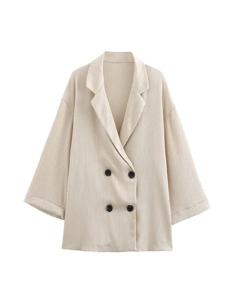 2024 Casual Blazer Pant Suit Women Long Sleeve Double Breasted Coats Wide Leg Trouser Lady Sets New Office Female Outfits