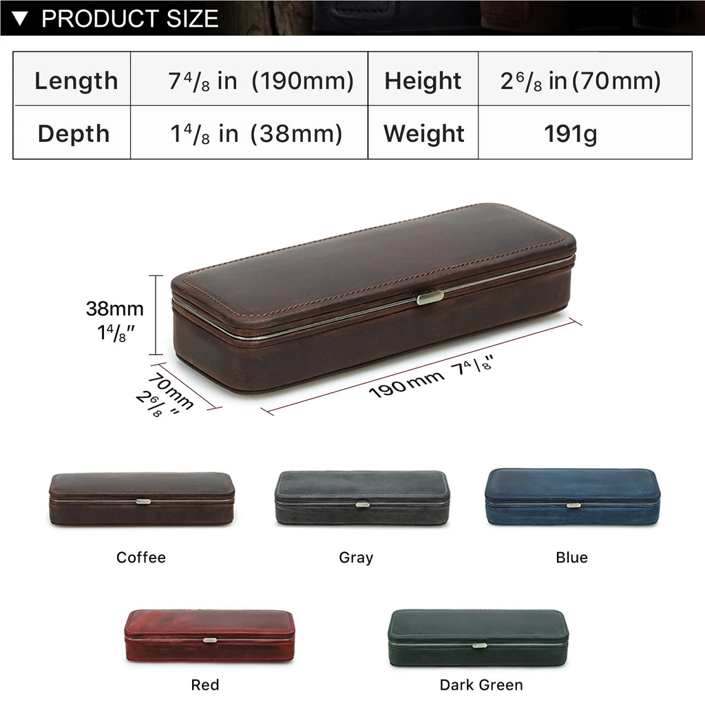 Luxury Handmade Genuine Leather 3 Slots Pen Case Retro Stationery Organizer School Office Gift Box