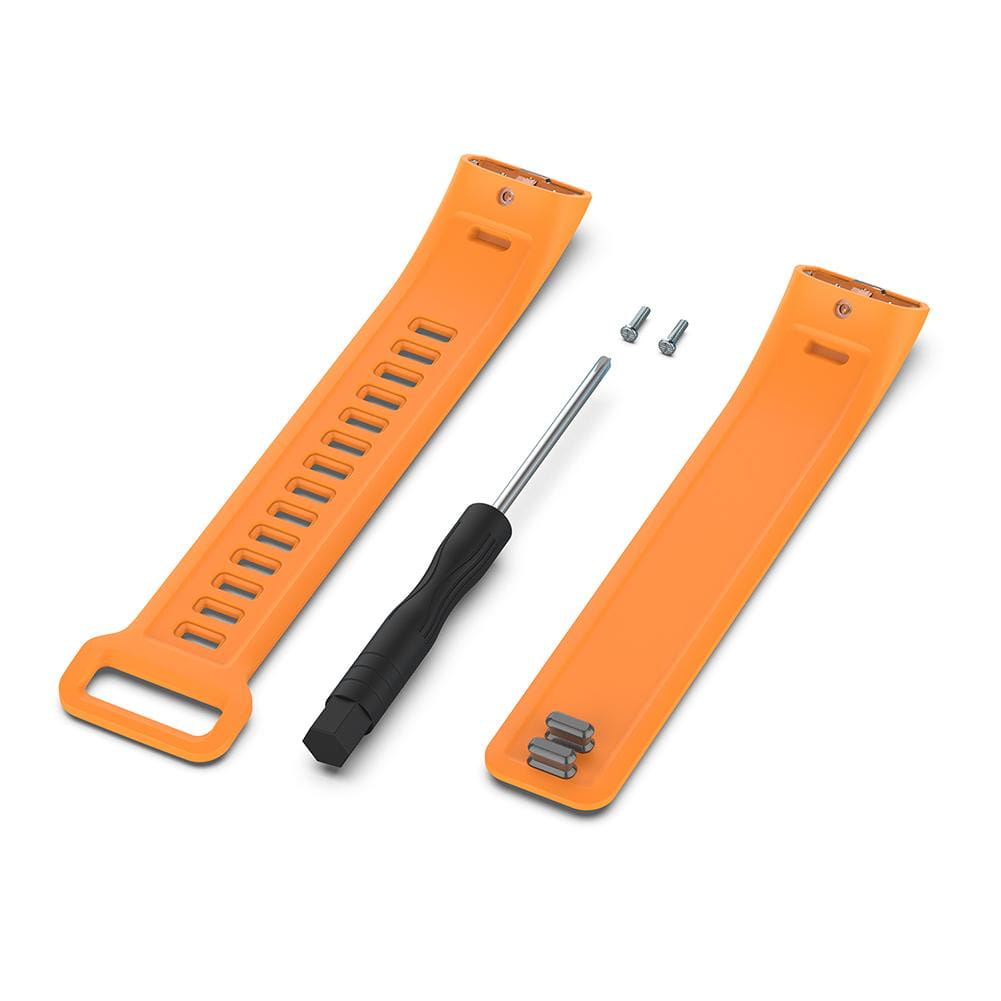 Bracelet en silicone orange vif pour Huawei Band 2 Pro, incluant un tournevis à poignée noire et des vis argentées pour une installation facile de la sangle de bracelet.