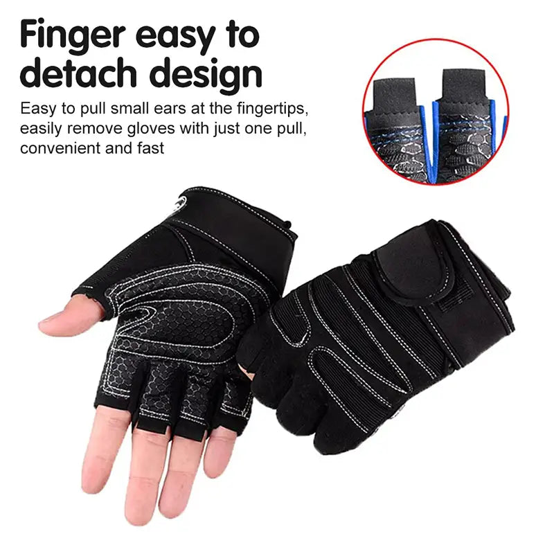 black weight lifting gloves with wrist wrap feature fingerless design white stitching and textured grip panels for enhanced workout performance
