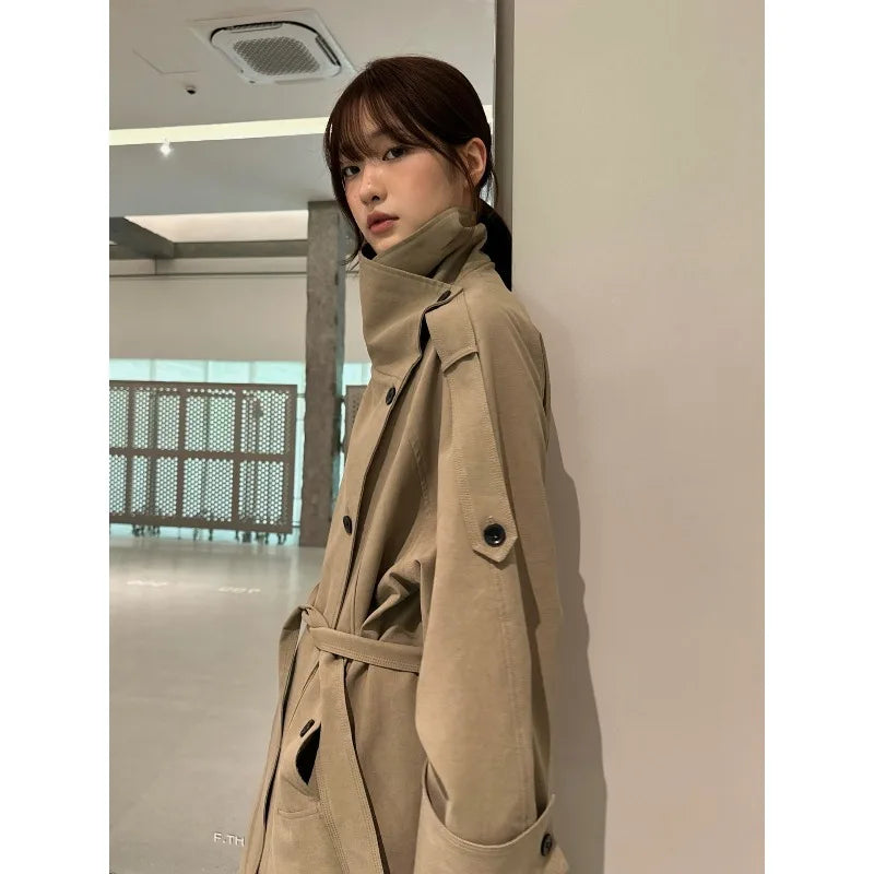 American Style Fashion Trench Coat for Women 2025 Autumn New Mid To Long Style Popular Thin Jacket Female Clothing