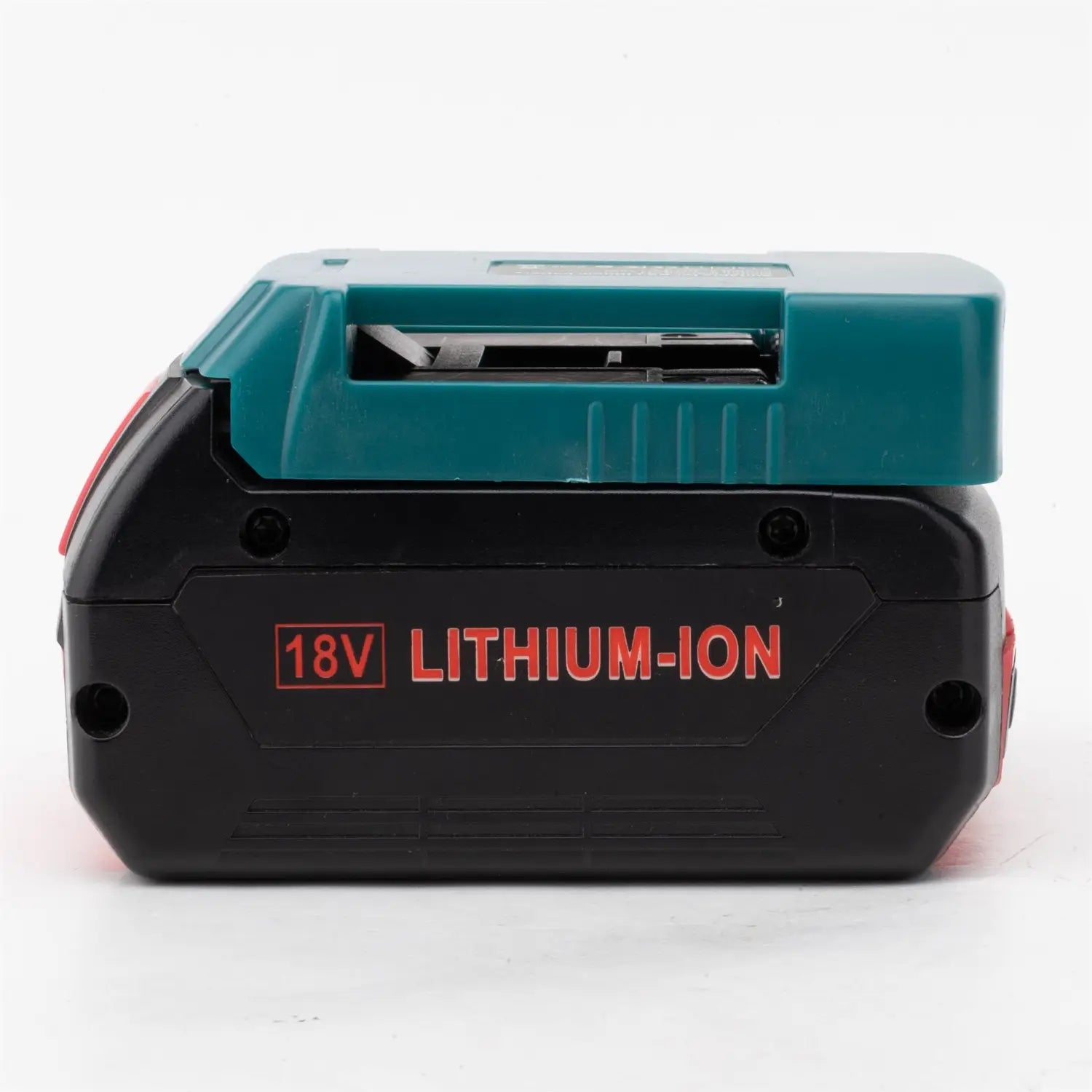 Black and teal 18v lithium-ion bosch 20v battery power bank fast charger with red accents designed for efficient charging and portable power bank use.