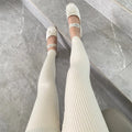 Knitted Leggings Slim Autumn Winter Women Ins High Waist Casual Korean Fashion Trousers Ribbed Elasticity Ankle-Length Pants