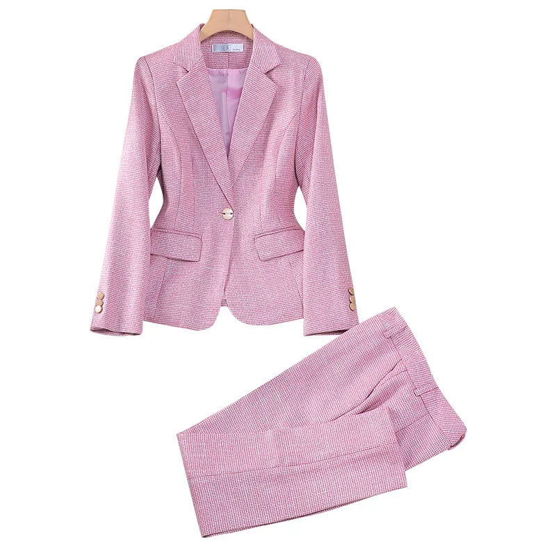 Luxury Small Women Pink Blazer Ladies Professional Suit Women Temperament Suit Fashion Interview Formal Pant Suits