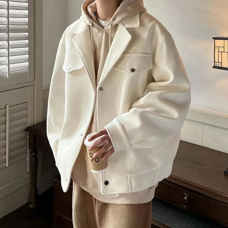 Fashionable Jacket Men's Autumn and Winter Thick Wool Trench Coat American Bomber Jacket Casual Loose Top