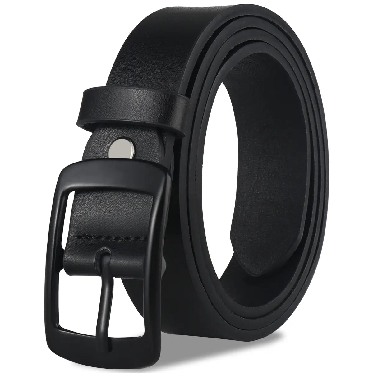Ceinture pour femmes de marque en cuir noir, avec boucle noire mate et goupille à finition argentée.