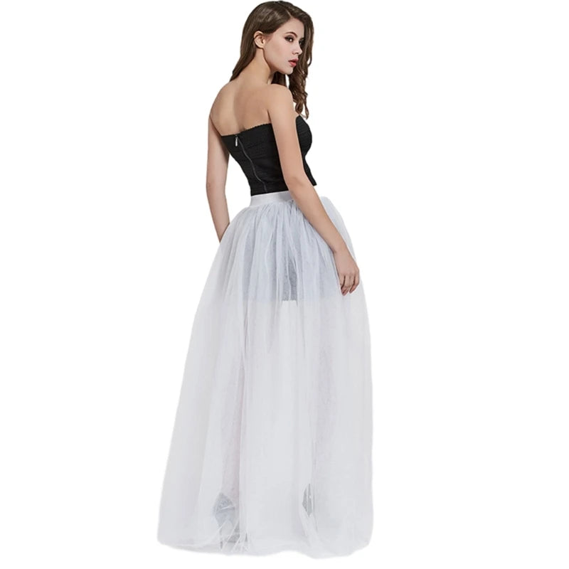 Women Tulle Tutu Long Skirts Wedding Party Cocktail Prom Bandage Mesh Maxi Skirt Bridal High Waist Detachable Overskirt Overlay