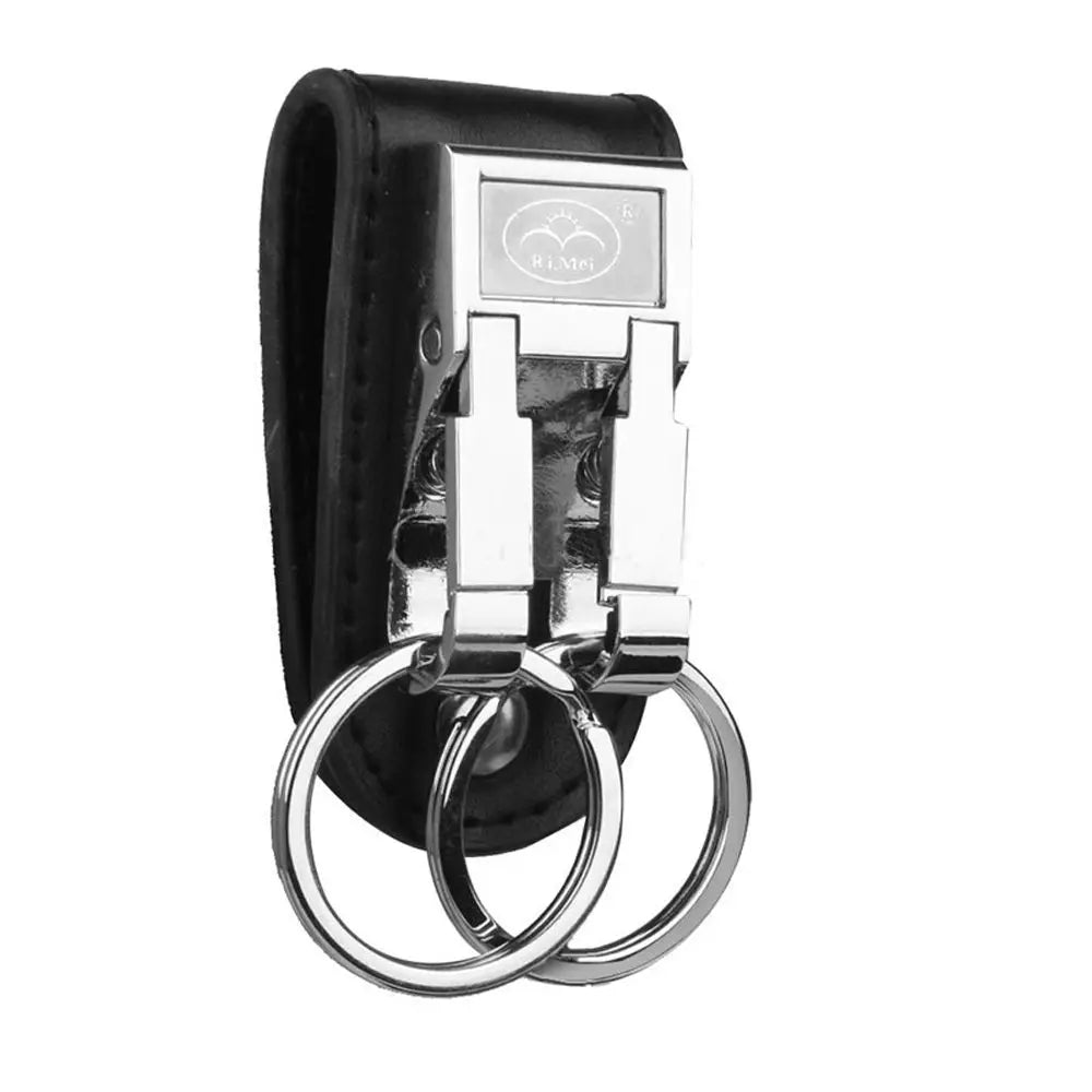 New Stainless Steel Genuine Leather 2 Loops Keychain Key Chain Key Ring Holder