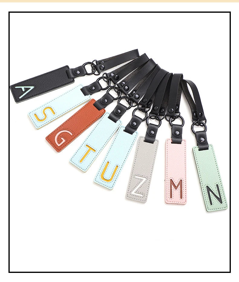 New Leather English Key Chain With 26 Full Letter Text Tags And Pendant Keychains Party Gift Wholesale