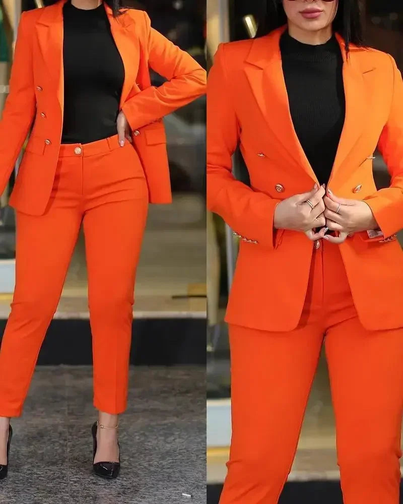 2026 Women Formal Jacket & Trousers Office Lady Outfits Autumn Women Two Pieces Set Print Blazer Coat & Pants Suit Sets Female