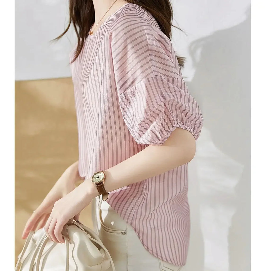Women's Shirt And Blouse With Short Sleeve Summer Female Tops Crop Loose Cute Elegant Premium Promotion Economic Chic Fine