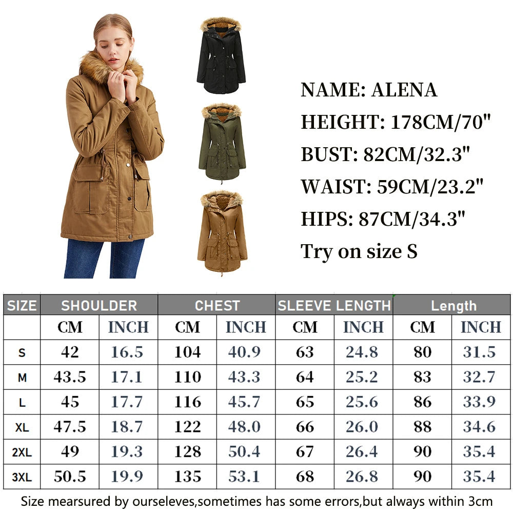 2026 Warm Winter Jacket Women's Fur Collar Coats Jackets for Lady Long Slim Fleece Parka Hoodies Parkas