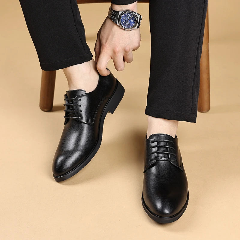Elevator Dress Shoes Soft Sole Trendy Leather Shoes Business Formal British Style Wear Resistant Casual Shoes Simple Fashion