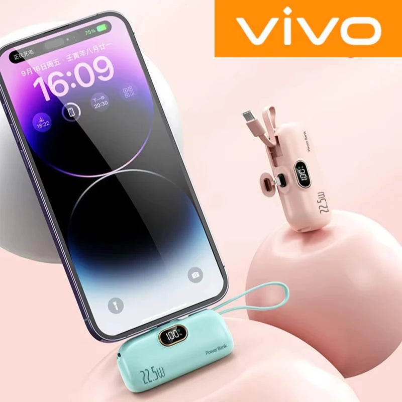 VIVO 30000mAh Mini Portable Power Bank Capsule Mobile Power Supply Emergency External Battery Fast Charger For Type-c iPhone