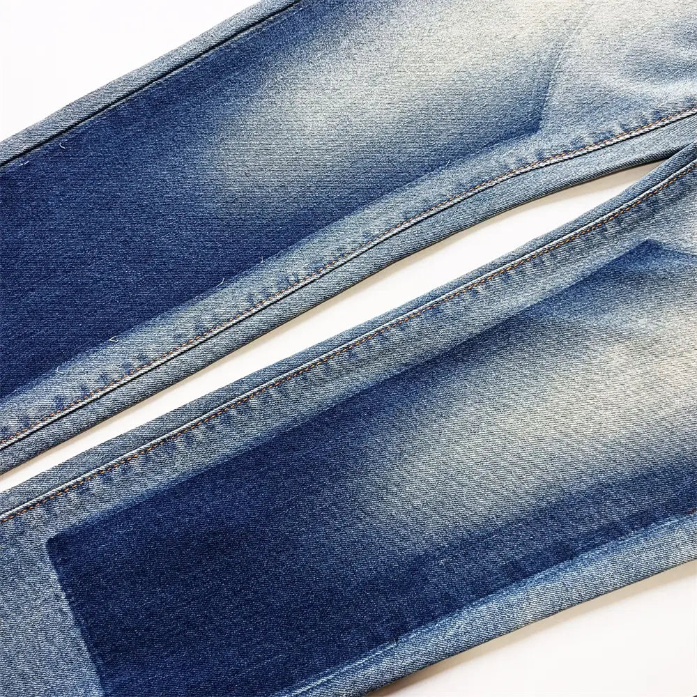 Jeans skinny déchirés pour hommes en denim bleu, délavage rétro vintage déchiré, avec coutures visibles