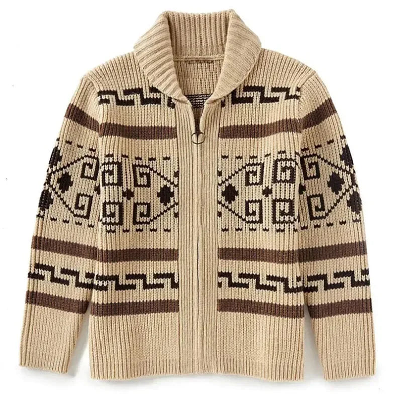 Winter Sweaters Cardigan Men Vintage Jacquard Kintted Jacket Knitwear Fashion Shawl Collar Zipper Casual Thick Cardigans Jersey