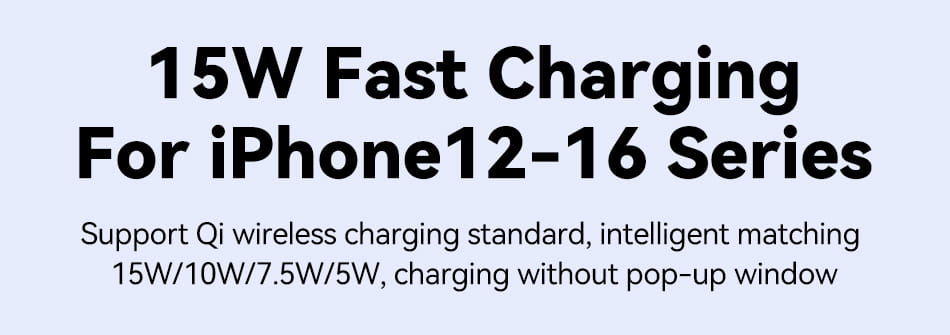 Cargadores inalámbricos con almohadilla magnética de carga rápida de 15 W para iPhone, con cable de carga rápida de 15 W compatible con el estándar de carga inalámbrica Qi y opciones de emparejamiento inteligente.