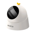 White rojeco dome interactive laser cat toy with yellow heart-shaped accent viewed from the front