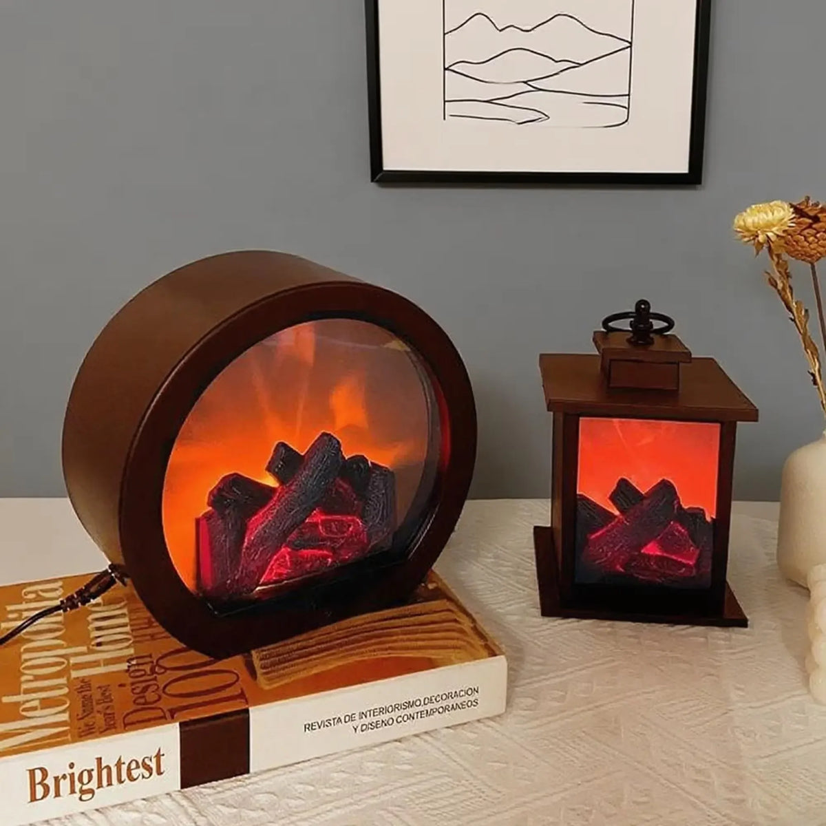 LED Fireplace Lamp Realistic Flame Effect Vintage Battery Powered Room Holiday Light for Christmas Halloween Decoration