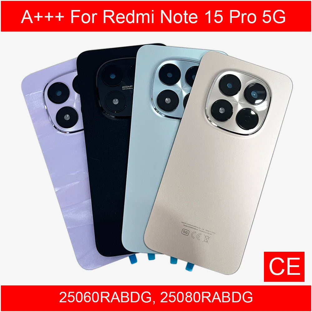 100% New Quality For Xiaomi Redmi Note 15 Pro 5G Back Battery Cover with Camera Lens, Rear Panel Housing Case Replacement Parts