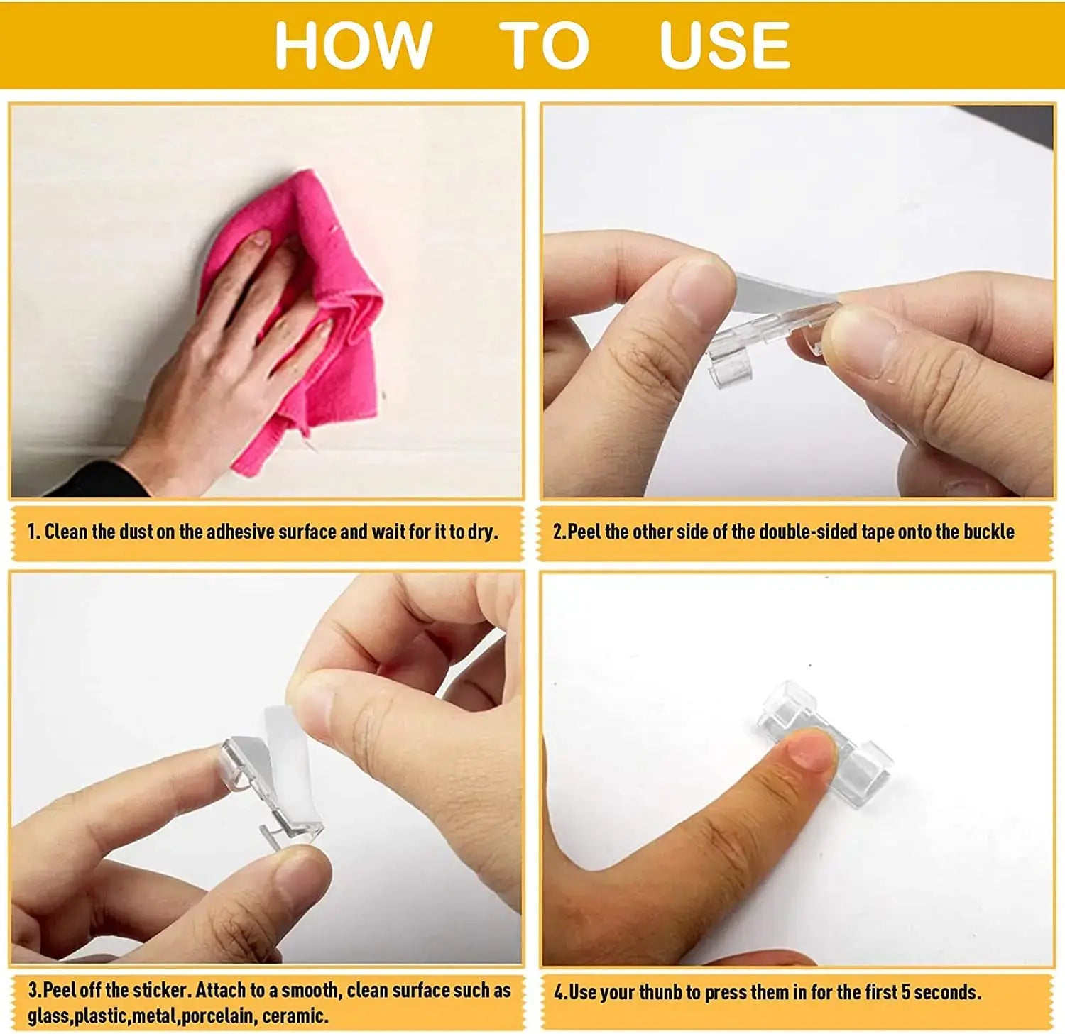 Clear plastic double-sided tape buckle for adhesive mounting in cable clips organizer 60-piece set