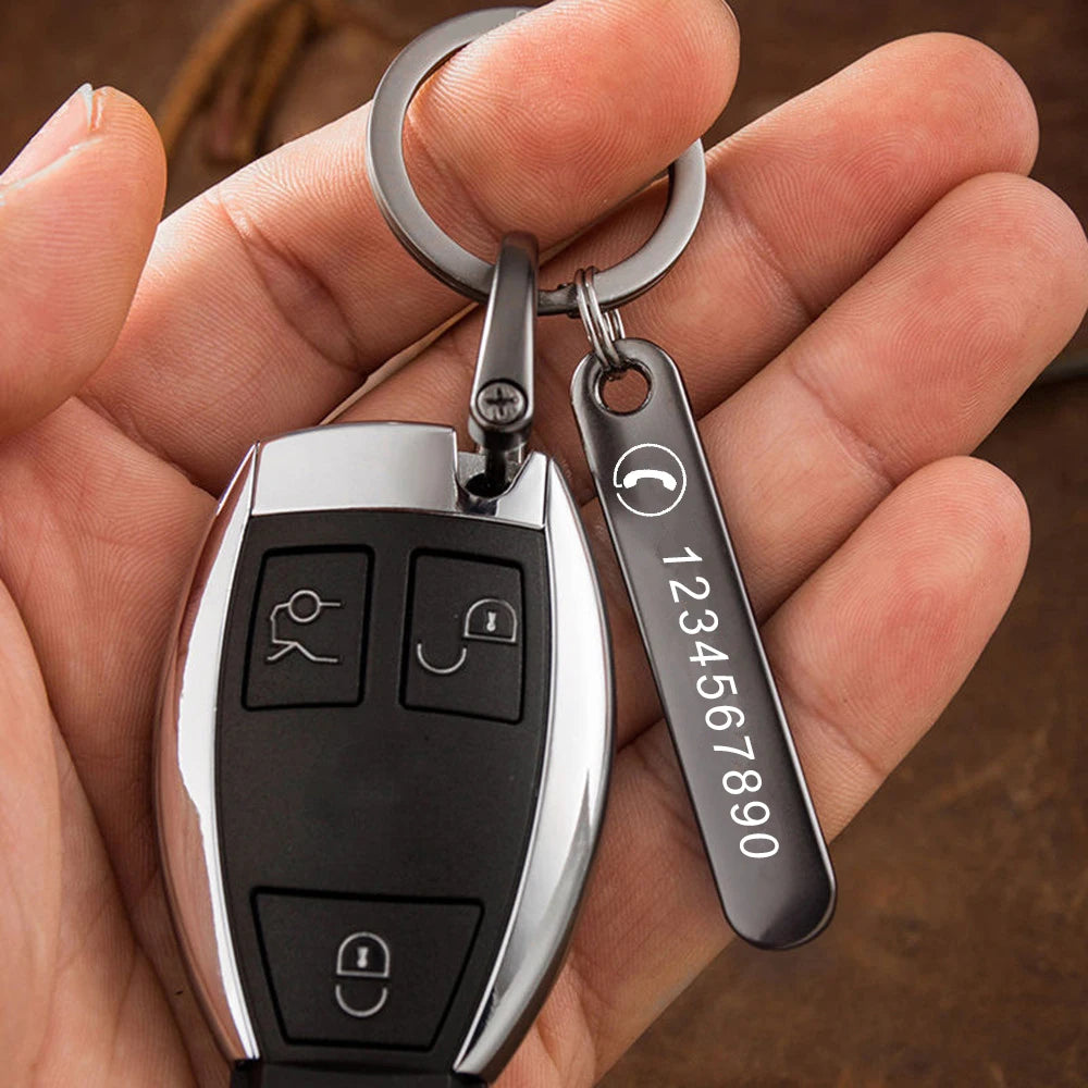 Custom Phone Number Keychains Cute Hollow Out Animals Personalized Titanium Bar Keyring Laser Engraving Name Car Key Chain Gifts