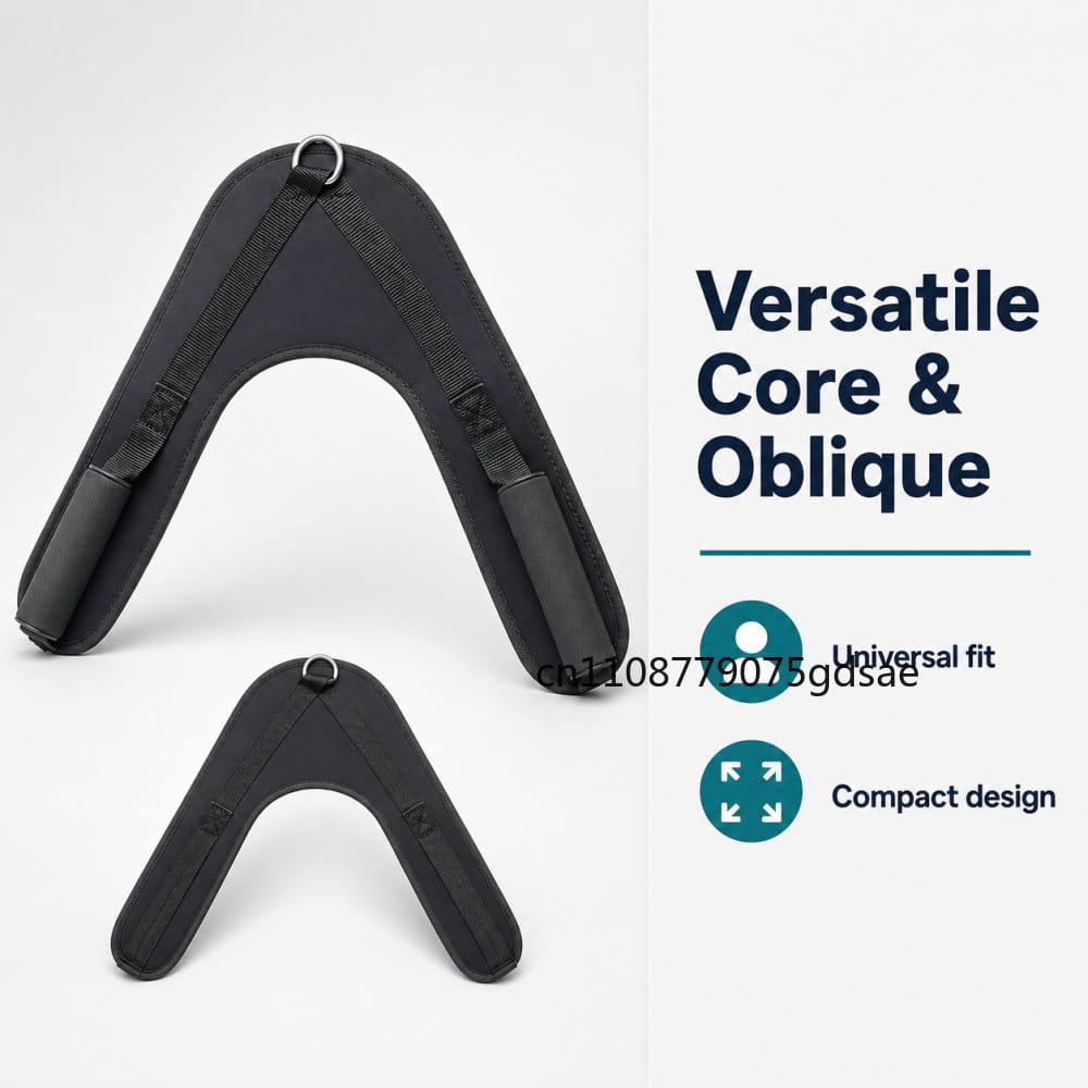 black padded v-shaped abdominal crunch straps for gym cable machines with adjustable straps and metal d-ring attachment point
