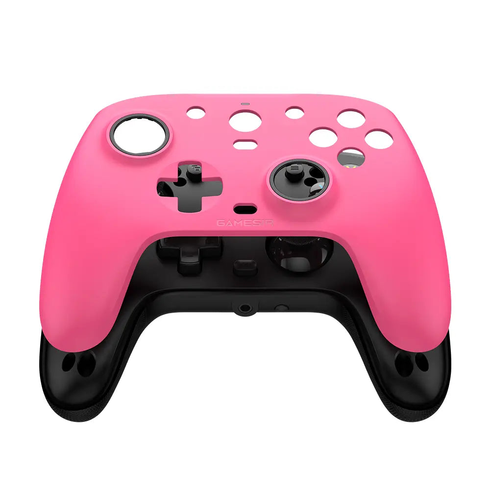 Pink and black gamesir g7 magnetic faceplate gaming controller with a matte finish featuring ergonomic contours and circular cutouts for buttons.