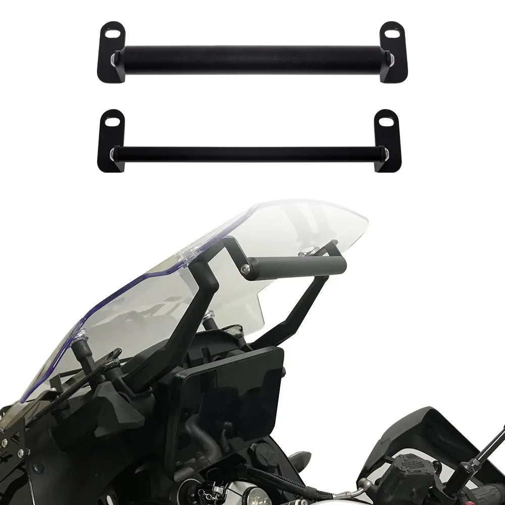 Schwarze Metall-Lenkerhalterungen für Motorrad-Windschutzscheiben in der Produktausführung der Cfmoto 800mt GPS-Navigationshalterung.