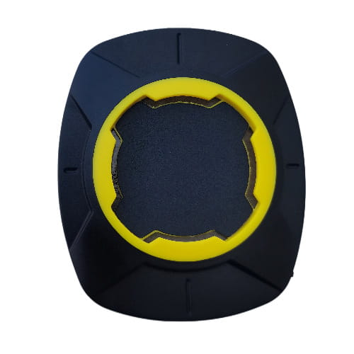 Schwarz-gelber gummierter Fahrradlenker-Griff mit einem strukturierten, eckigen Design für die universelle Smartphone-Halterungsklebefläche für Fahrrad-Lenker.