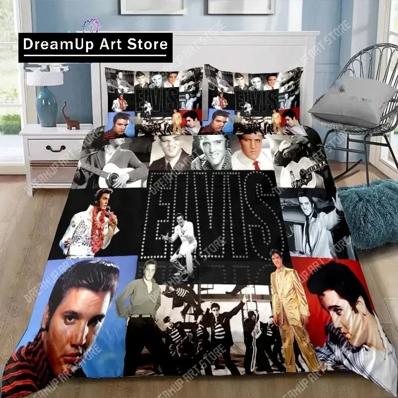Poster Collection E-Elvis Presley Bedding Set Single Twin Full Queen King Size Bed Set Adult Kid Bedroom Bedding Gift