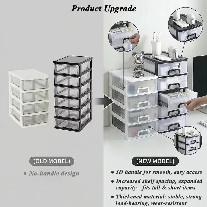Multi-Compartment Plastic Storage Cabinet with 2 to 4 Drawers, Ideal for Office and Home Desk Organization