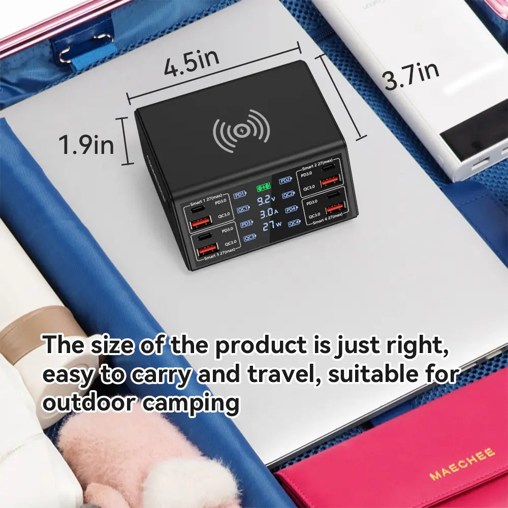 Station rectangulaire noire de charge sans fil avec indicateurs de sortie d’alimentation 5 V/3 A pour la station USB 8 ports 100 W et 24 W maximum de charge sans fil efficace