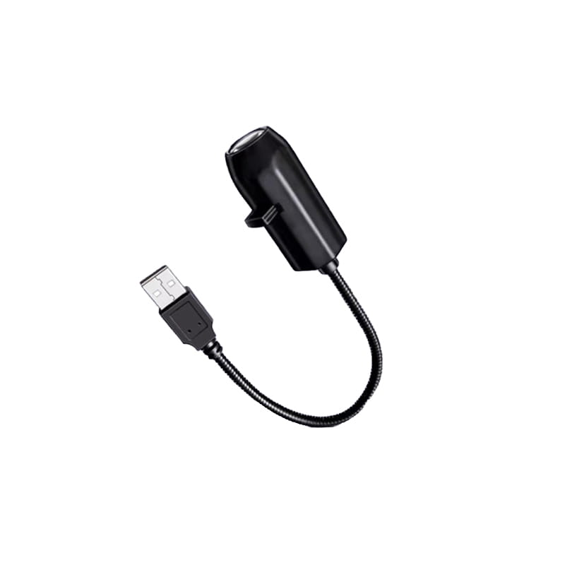 Cargador de coche USB negro con cable flexible trenzado y diseño compacto y elegante, compatible con lámpara de proyección USB para luz de estrellas de galaxia de luna y Tierra.