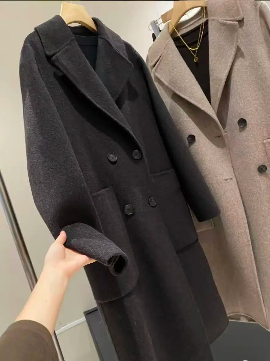 Original high-quality 2026 new style women's double-breasted loose woolen overcoat with 53 wool blend