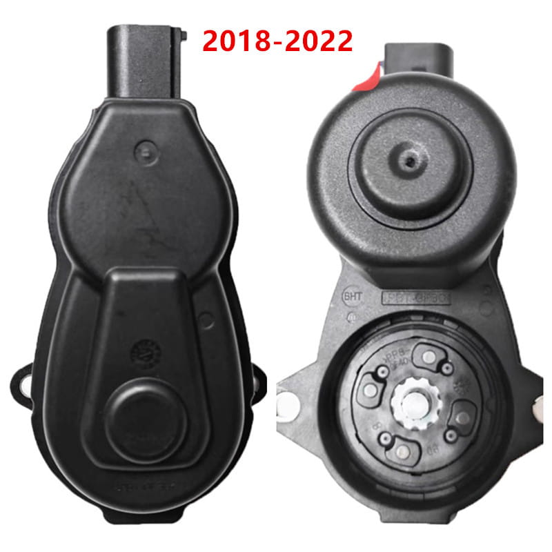 Schwarzer Kunststoff-Leistungsfensterheber-Motor für Changan Cs75, hinterer Bremsaktuator-Motor, dargestellt mit äußeren und inneren mechanischen Ansichten für Fahrzeuge der Jahre 2018–2022.