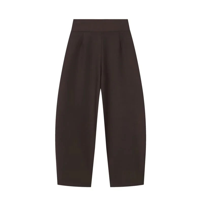 Women Wide Leg Pants Retro Dark Color Pleated Trousers High Waist Casual Work Office Straight Pants