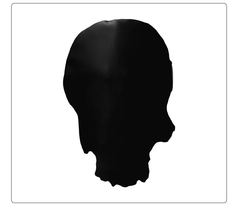 Black skull-shaped leather patch featured in a skull costume party cosplay outfit.