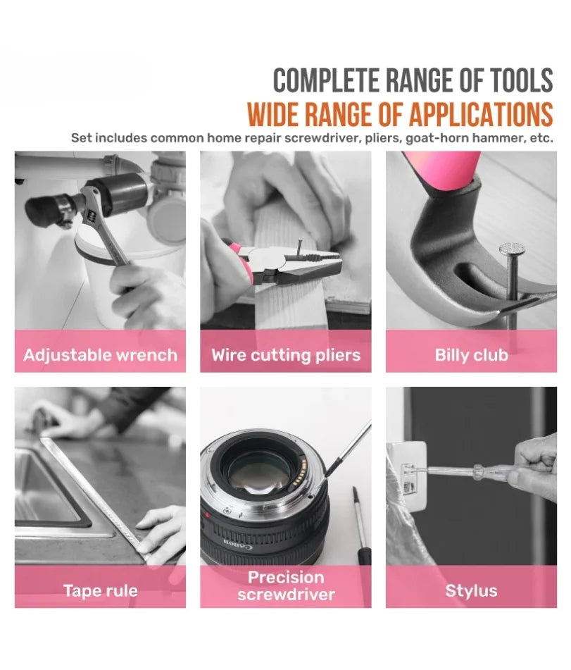 Hi-Spec Pink DIY Tool Kit with Electric Pen & CR-V Steel - Home Maintenance Hand Tools Set for Women & Car Care