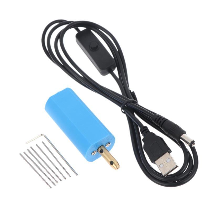 blue cylindrical usb mini electric drill main unit 1 usb cable 1 with interchangeable metal drill bits for resin jewelry crafting