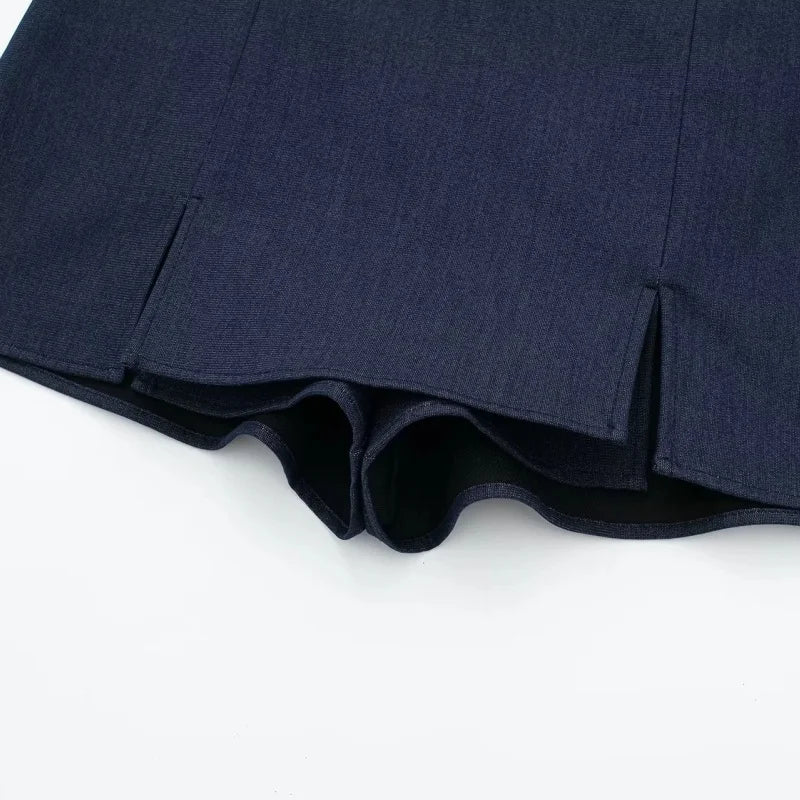 Women’s Summer Cool Daily Navy Blue Shorts With Matching Decorative Belt School Commute Outfit
