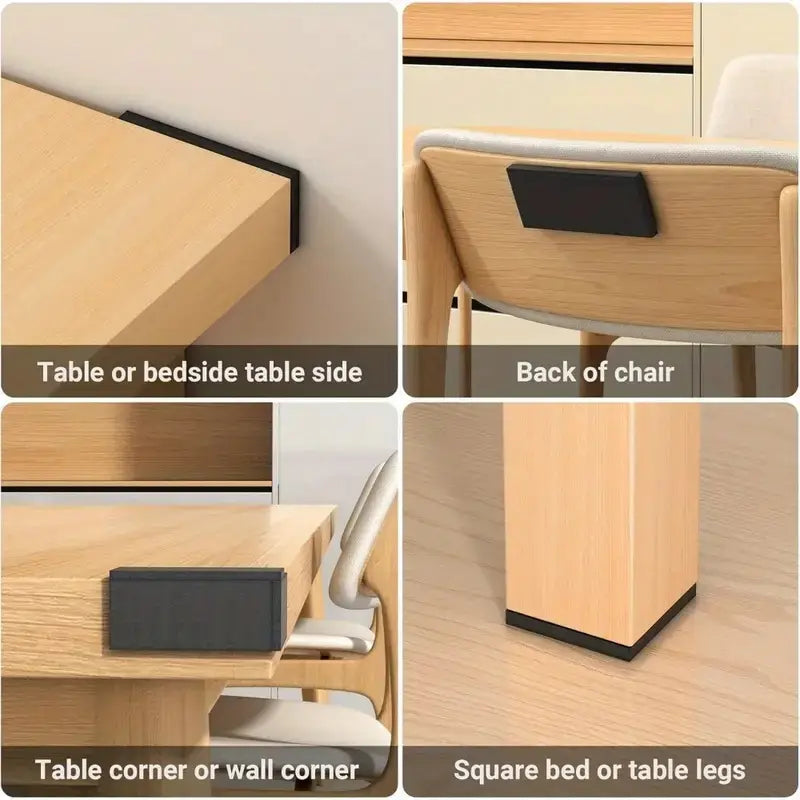 black rectangular foam wall protector with self adhesive backing for table, chair, and bed corners