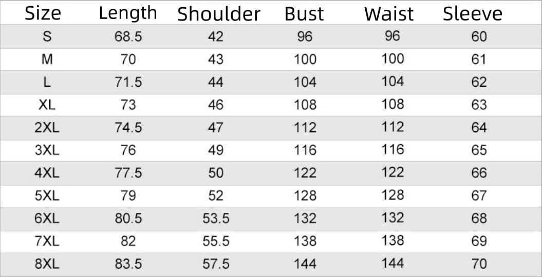 Size chart for women’s top in centimeters from size s to 8xl shown alongside a men dress shirts casual long sleeve business office product for club party and casual long use.