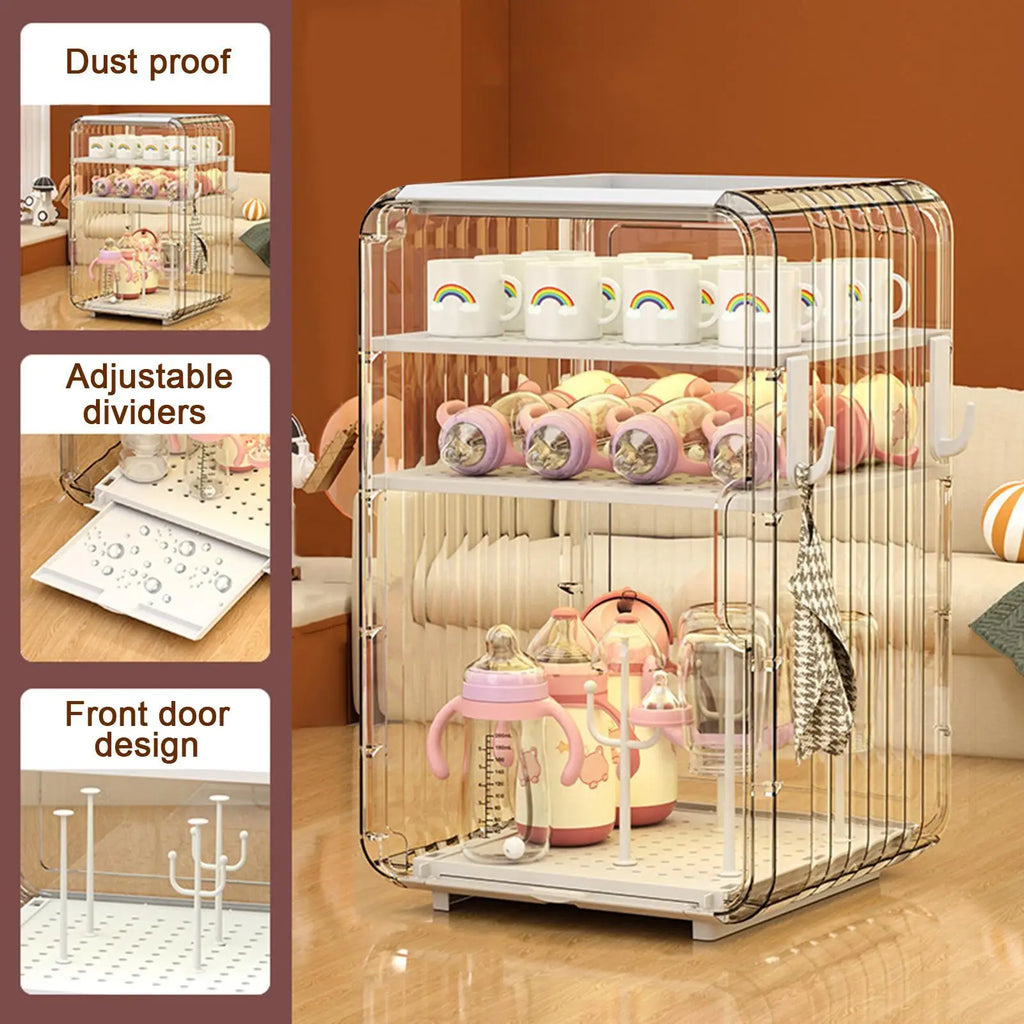 Baby Bottle Storage Organizer Toddler Cutlery Organizer Clear Dustproof Bottle Holder for Kitchen Bathroom Table Bedroom Fridge